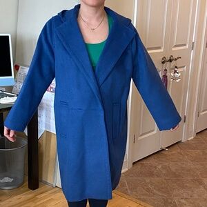Brian Bailey Wool Blend Hooded Coat Size L Sapphire Blue